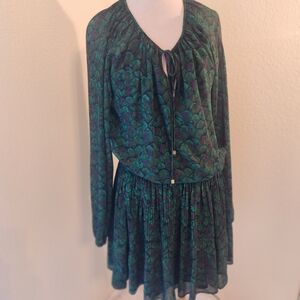 Michael Kors "Nila" Green Peacock Drop Waist Dress